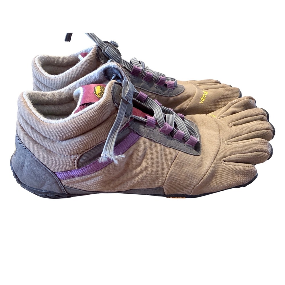 Vibram FiveFingers Lontra Women Tan Purple Fleece Lined Barefoot Trail Shoes 9